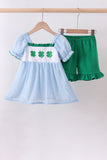 Blue clover embroidery swiss dot shorts set - Aaria Tees Aaria Tees