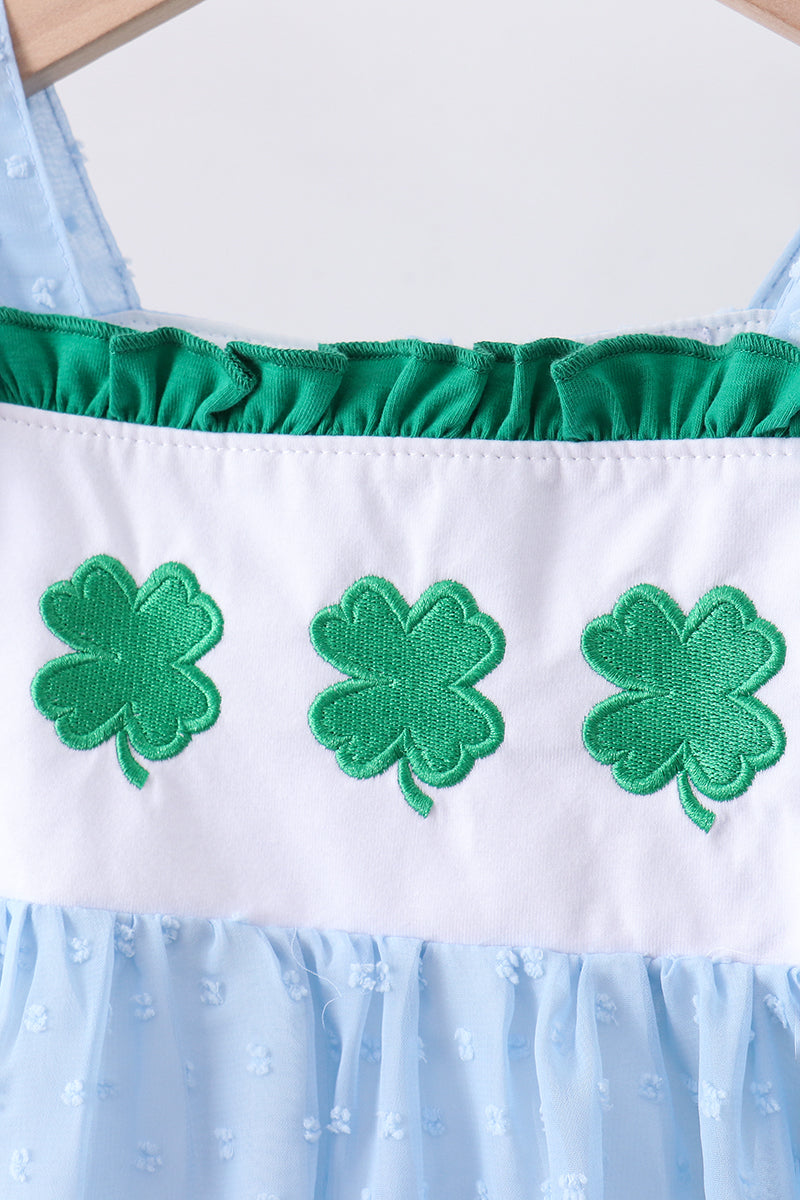 Blue clover embroidery swiss dot shorts set - Aaria Tees Aaria Tees