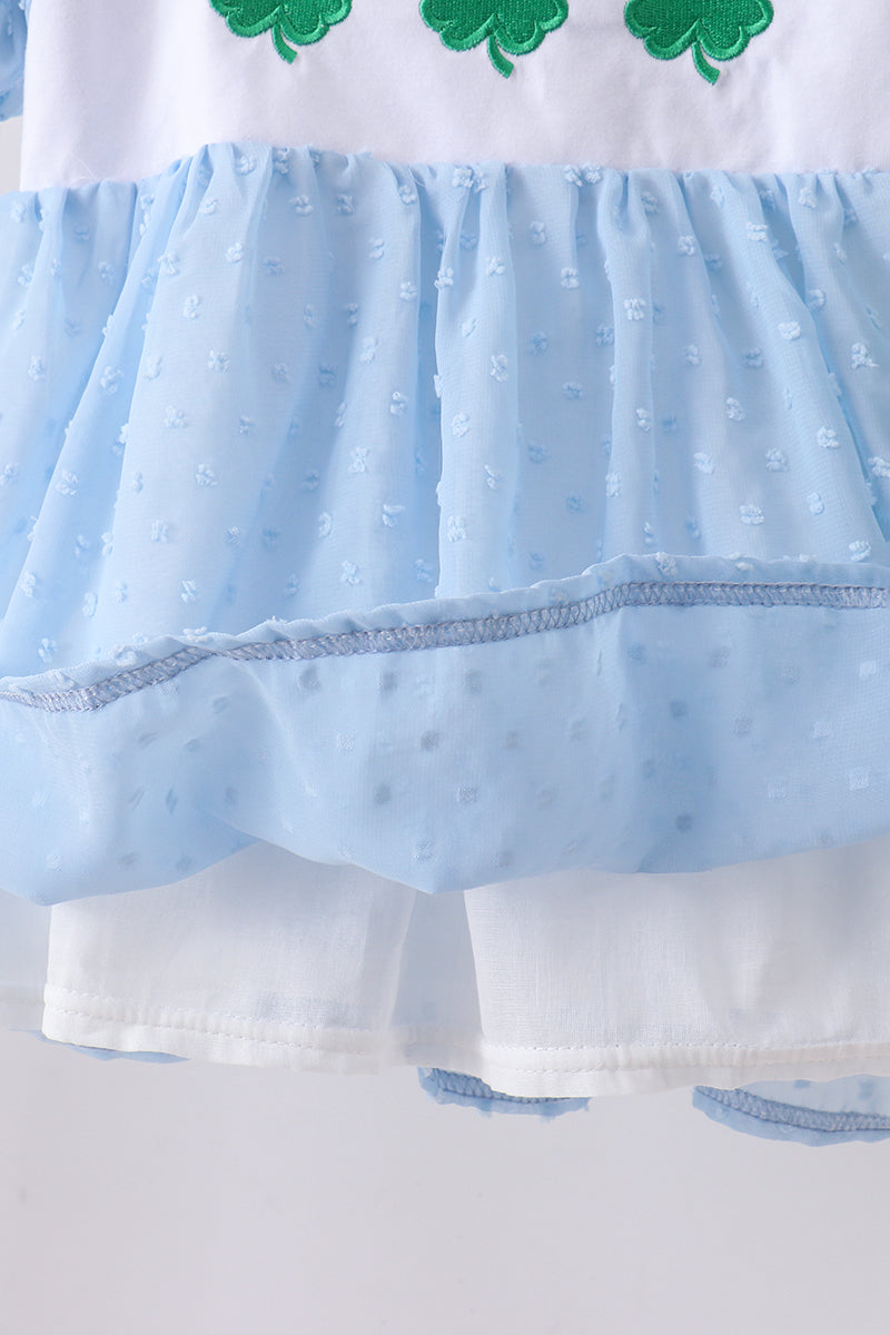 Blue clover embroidery swiss dot shorts set - Aaria Tees Aaria Tees