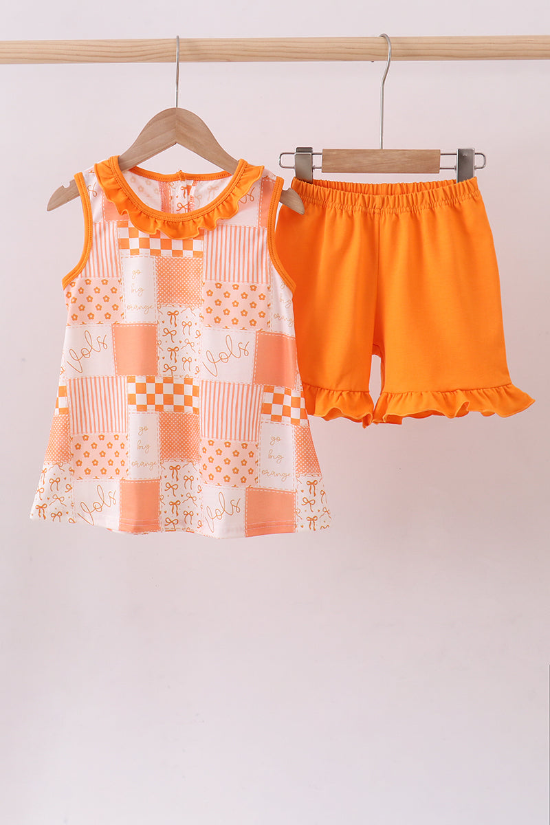 Orange Tennessee patchwork ruffle shorts set - Aaria Tees