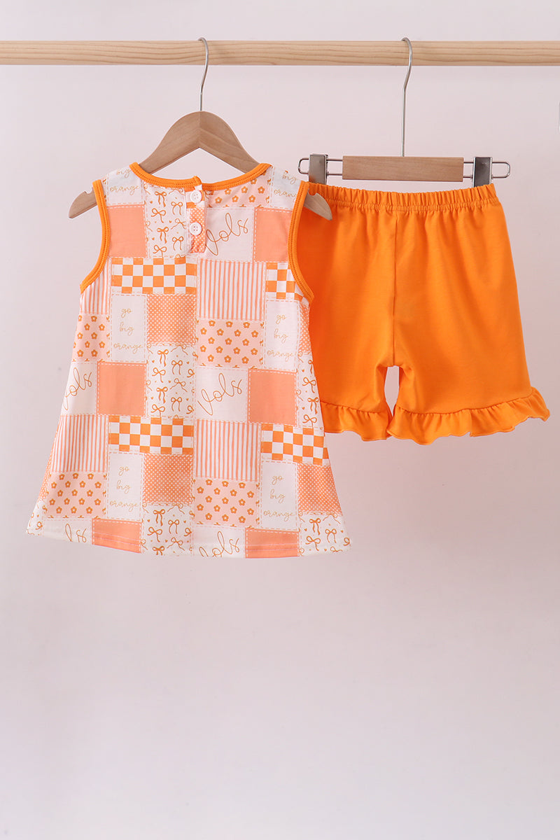 Orange Tennessee patchwork ruffle shorts set - Aaria Tees Aaria Tees