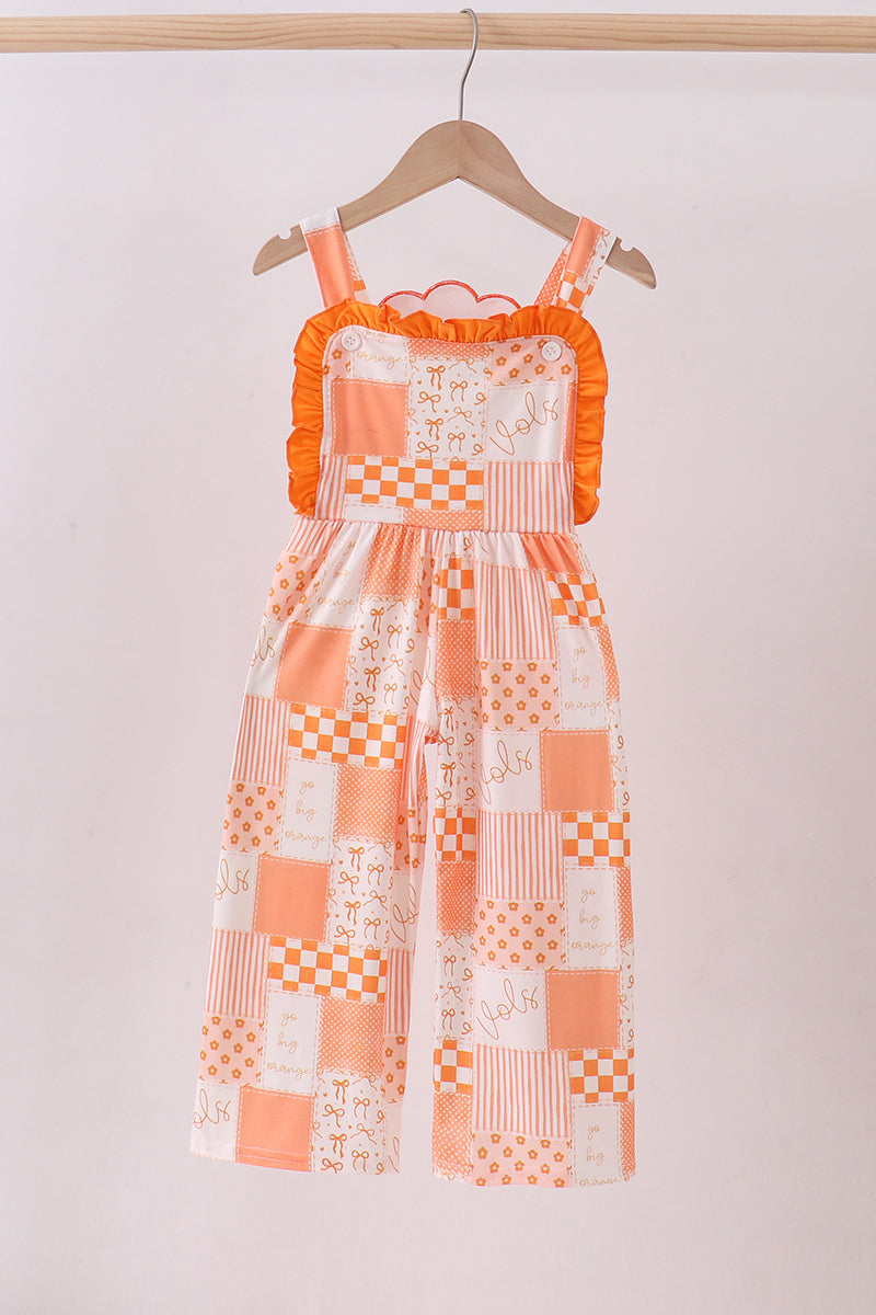 Orange Tennessee patchwork ruffle jumpsuit - Aaria Tees