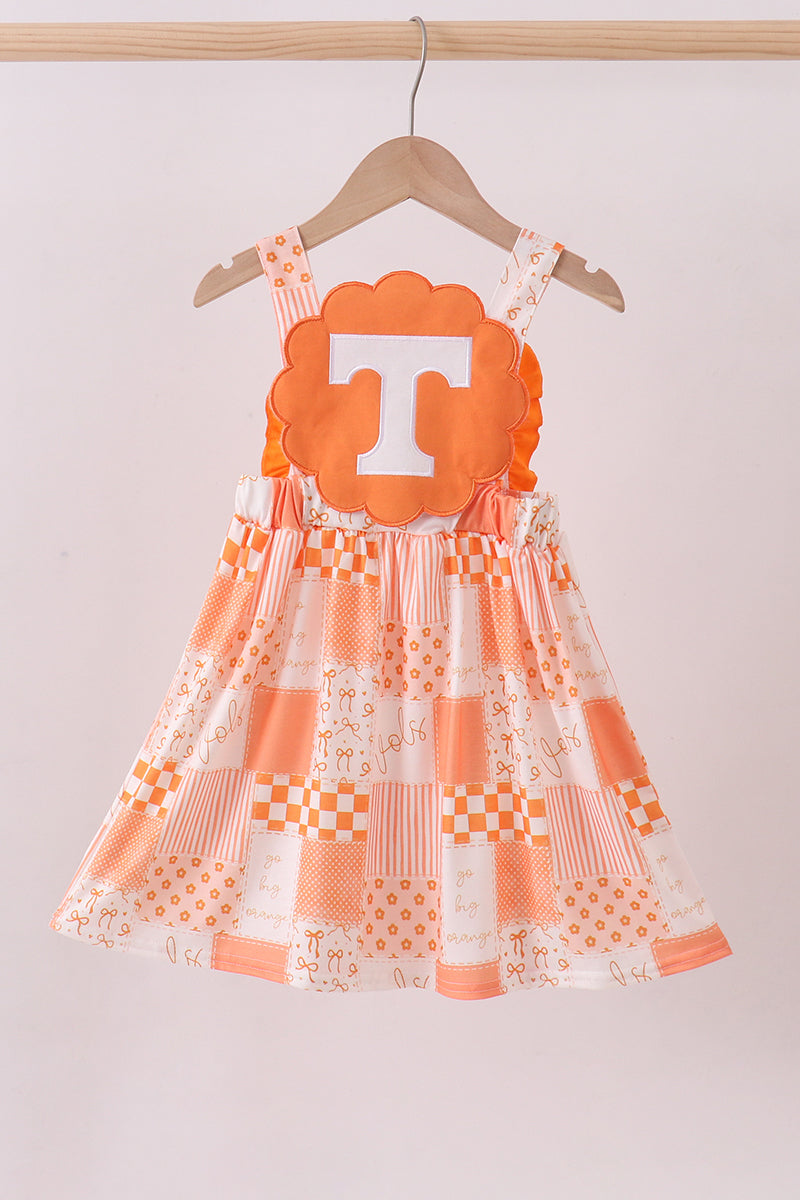 Orange Tennessee applique patchwork ruffle dress - Aaria Tees Aaria Tees
