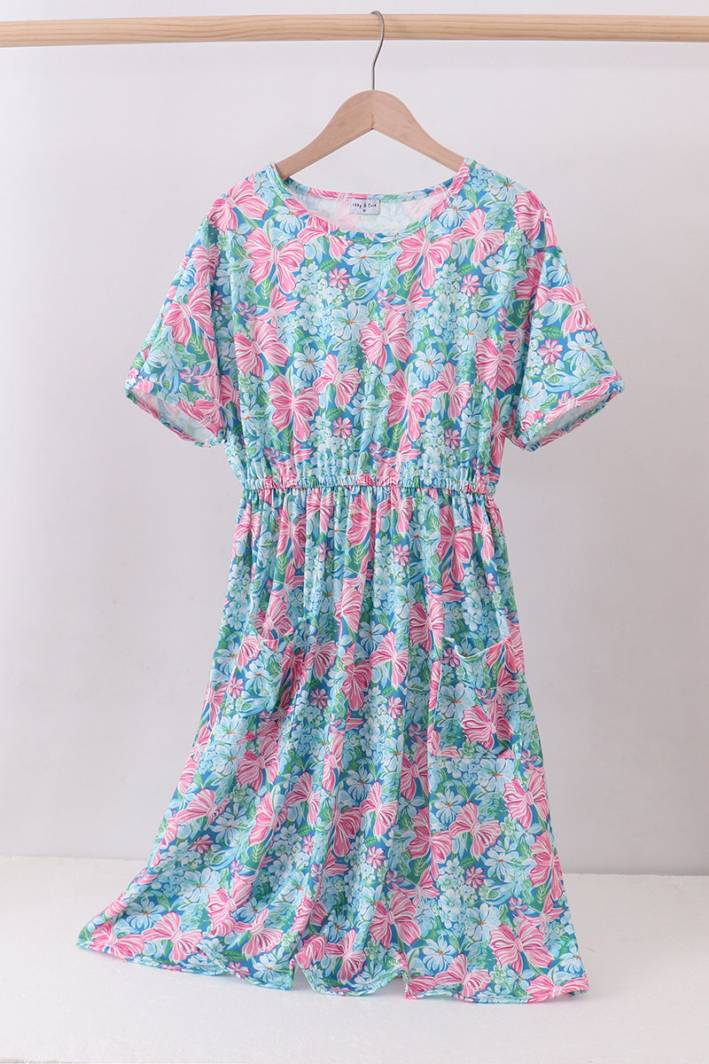 Blue I love MOMMY embroidery women dress - Aaria Tees