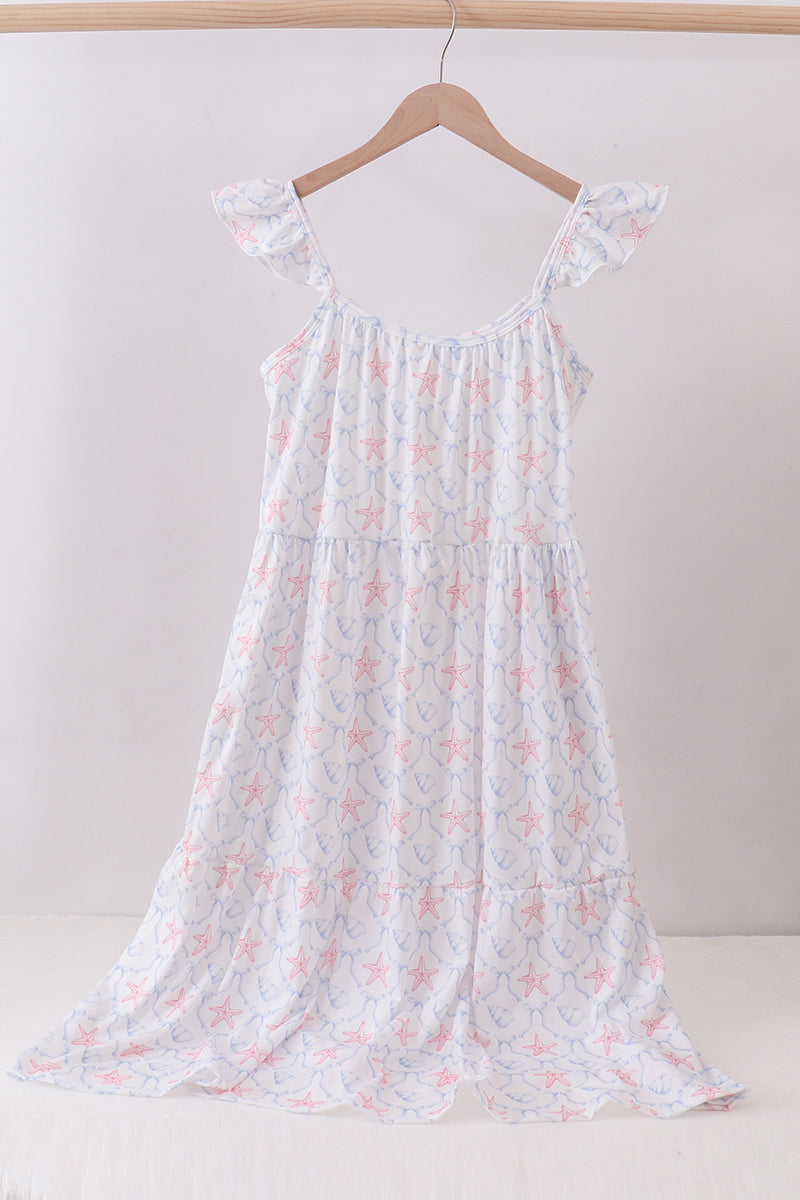 Blue starfish shell tiered women dress - Aaria Tees