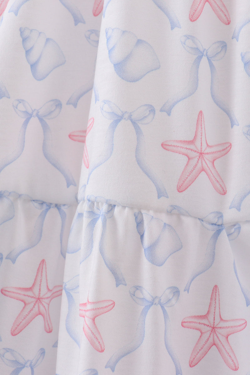 Blue starfish shell tiered women dress - Aaria Tees Aaria Tees