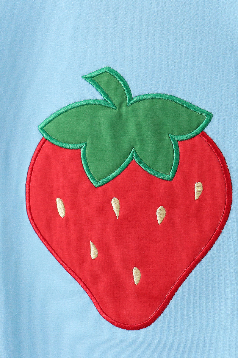 Blue strawberry applique gingham shorts set - Aaria Tees Aaria Tees