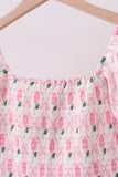 Pink bow hydrangea smocked women dress Aaria Tees