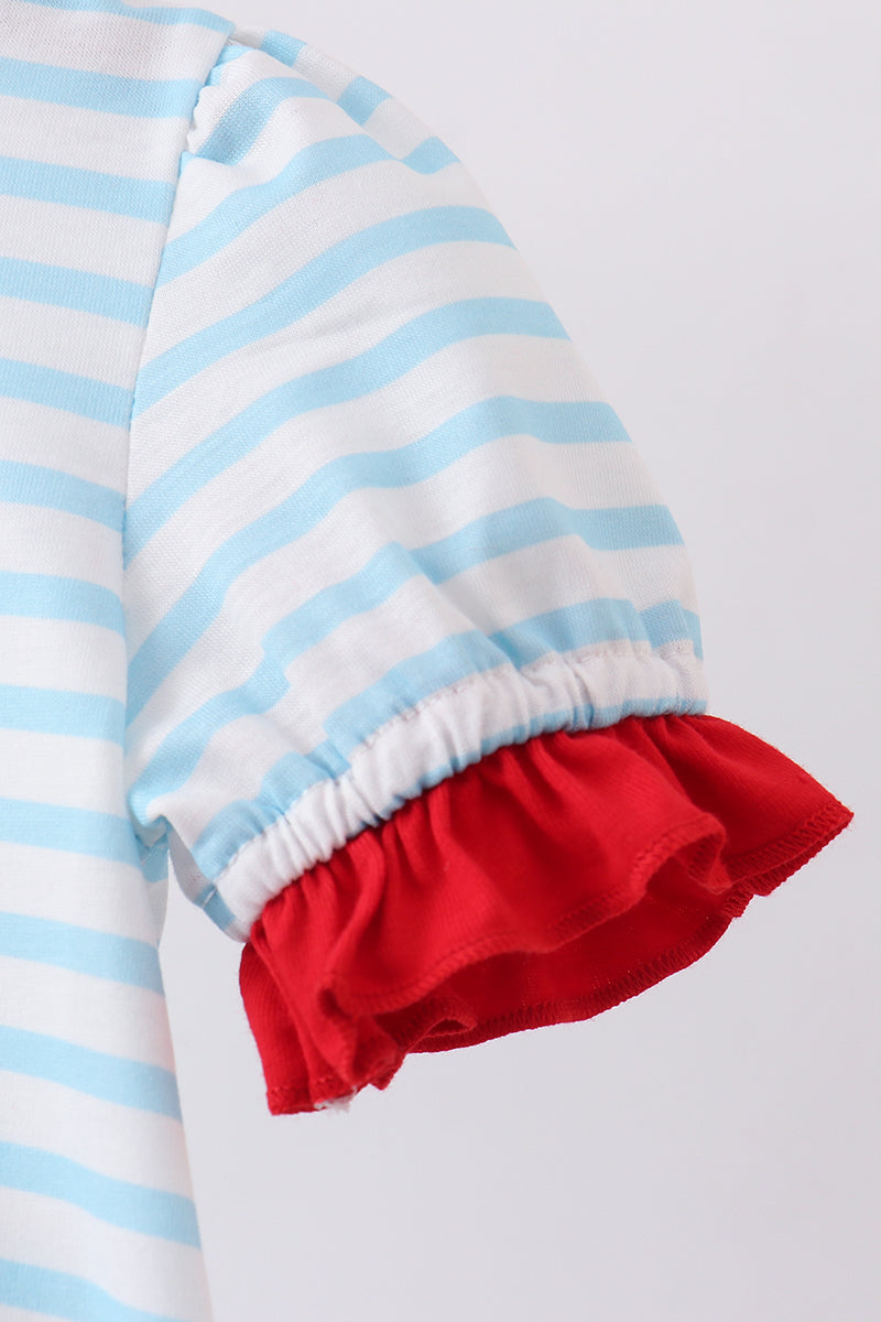 Blue stripe sports trio applique romper - Aaria Tees Aaria Tees