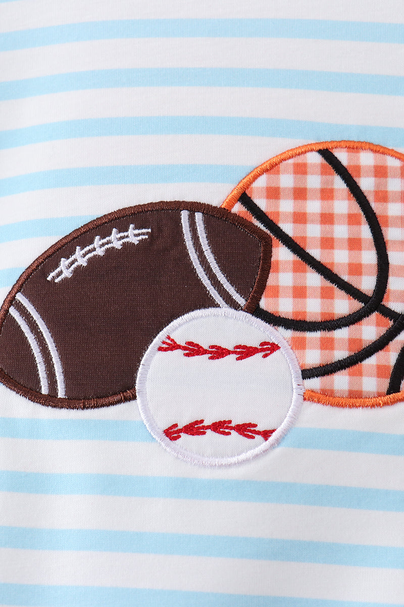 Blue stripe sports trio applique romper - Aaria Tees Aaria Tees