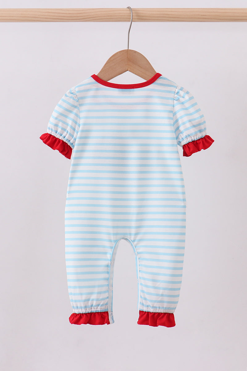Blue stripe sports trio applique romper - Aaria Tees Aaria Tees