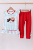 Blue stripe sports Trio applique ruffle pants set - Aaria Tees Aaria Tees