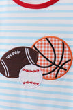 Blue stripe sports Trio applique ruffle pants set - Aaria Tees Aaria Tees