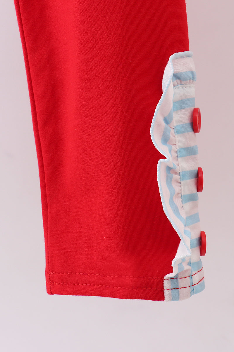 Blue stripe sports Trio applique ruffle pants set - Aaria Tees Aaria Tees