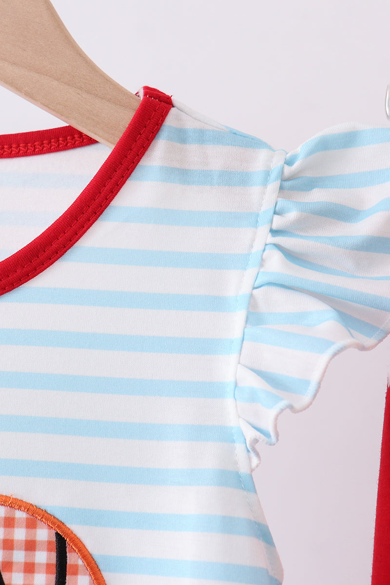 Blue stripe sports Trio applique ruffle pants set - Aaria Tees Aaria Tees