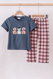 Navy puppy football applique pants set - Aaria Tees Aaria Tees