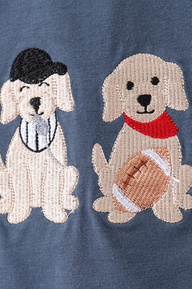 Navy puppy football applique pants set - Aaria Tees Aaria Tees