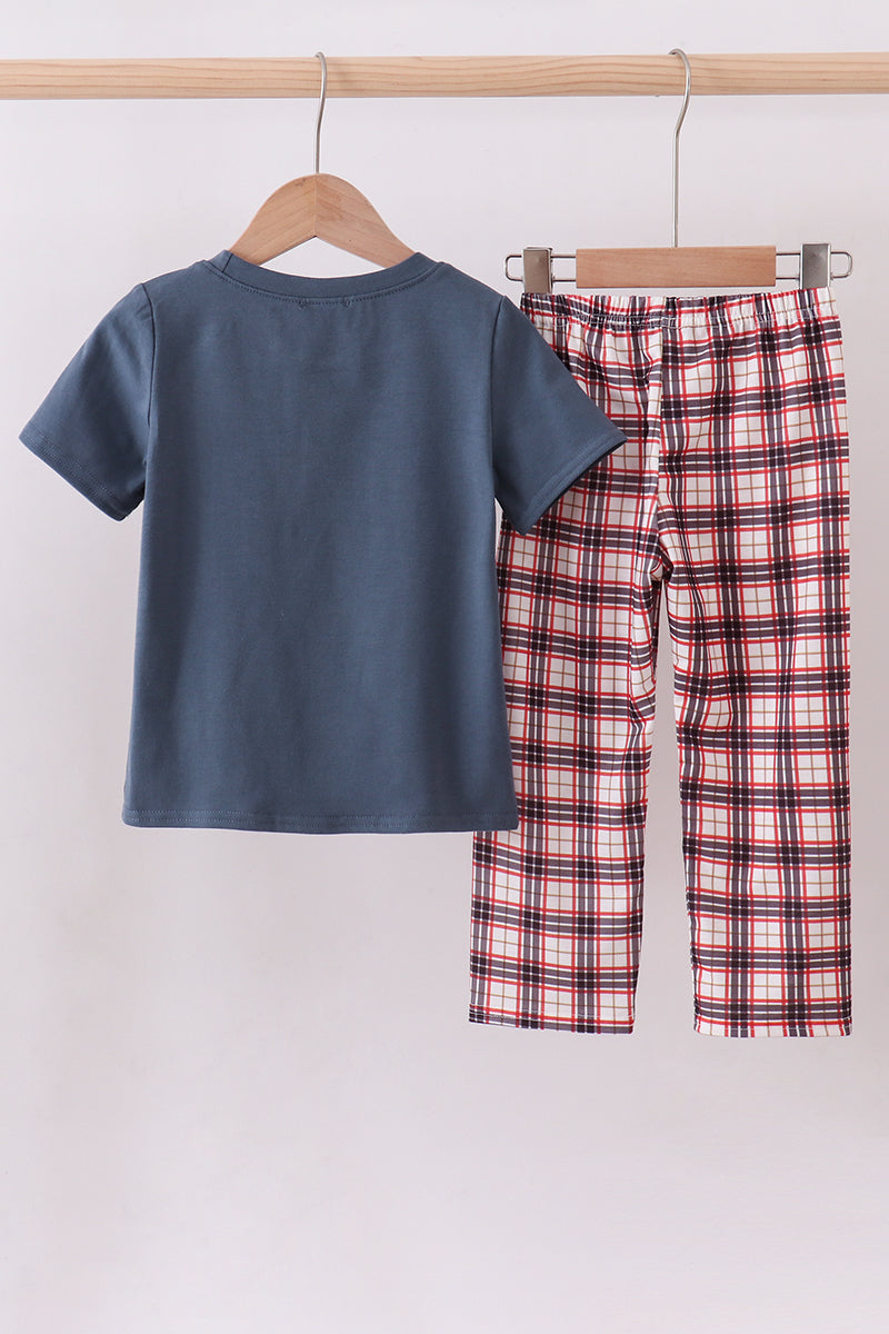 Navy puppy football applique pants set - Aaria Tees Aaria Tees