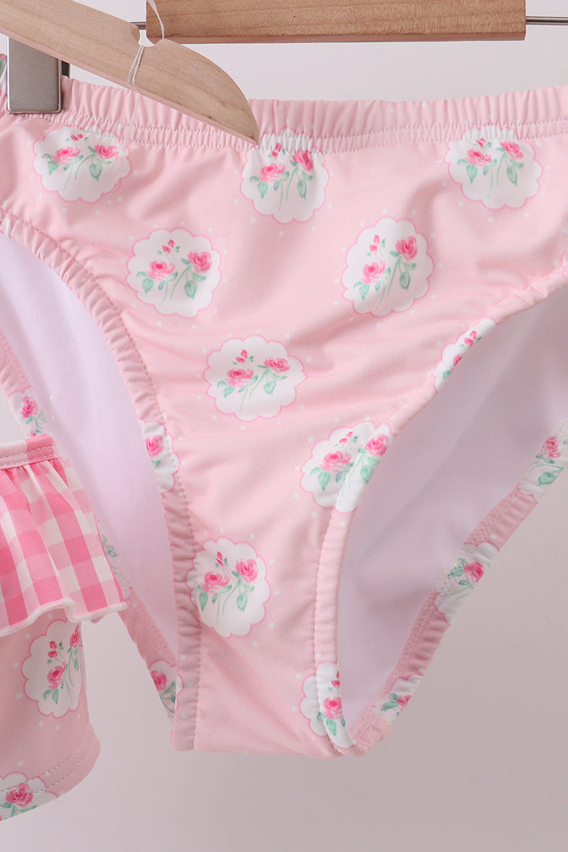 Pink rose ruffle 2pc women swimsuit - Aaria Tees Aaria Tees