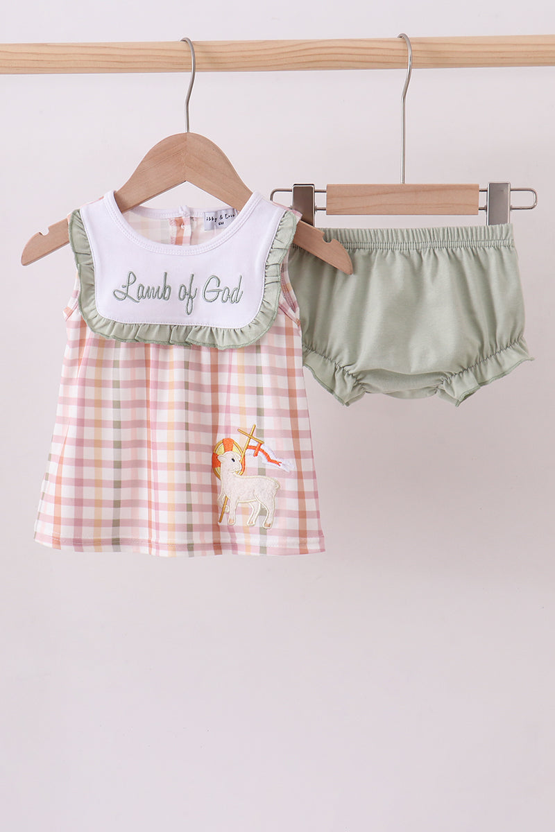 Lawb of god applique plaid bloomer set - Aaria Tees