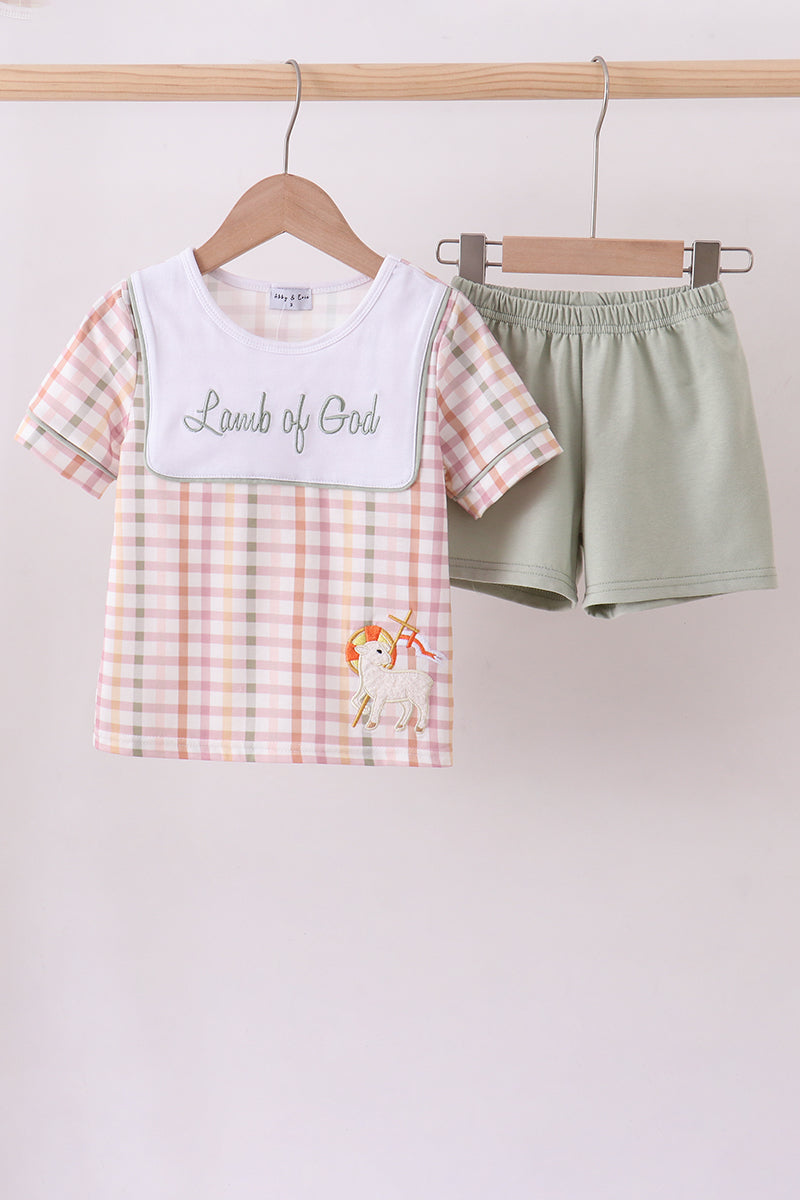 Lawb of god applique plaid shorts set - Aaria Tees Aaria Tees