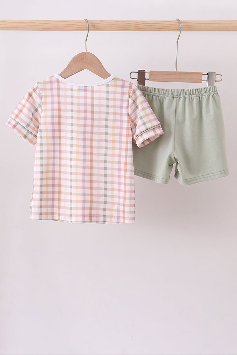 Lawb of god applique plaid shorts set - Aaria Tees Aaria Tees