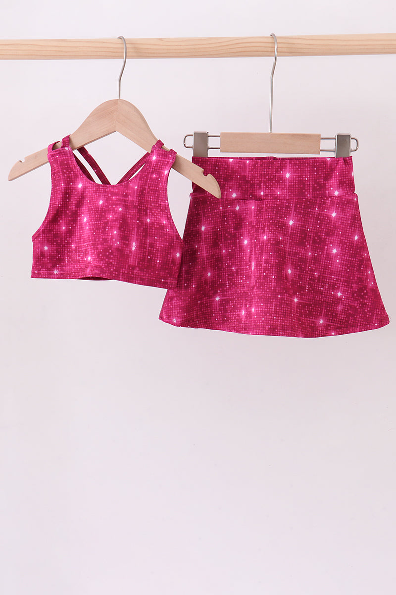 Wine red glitter skort set - Aaria Tees Aaria Tees