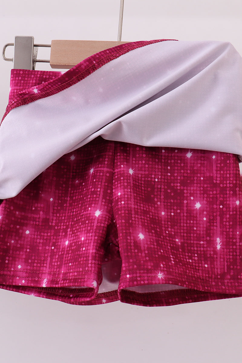 Wine red glitter skort set - Aaria Tees Aaria Tees