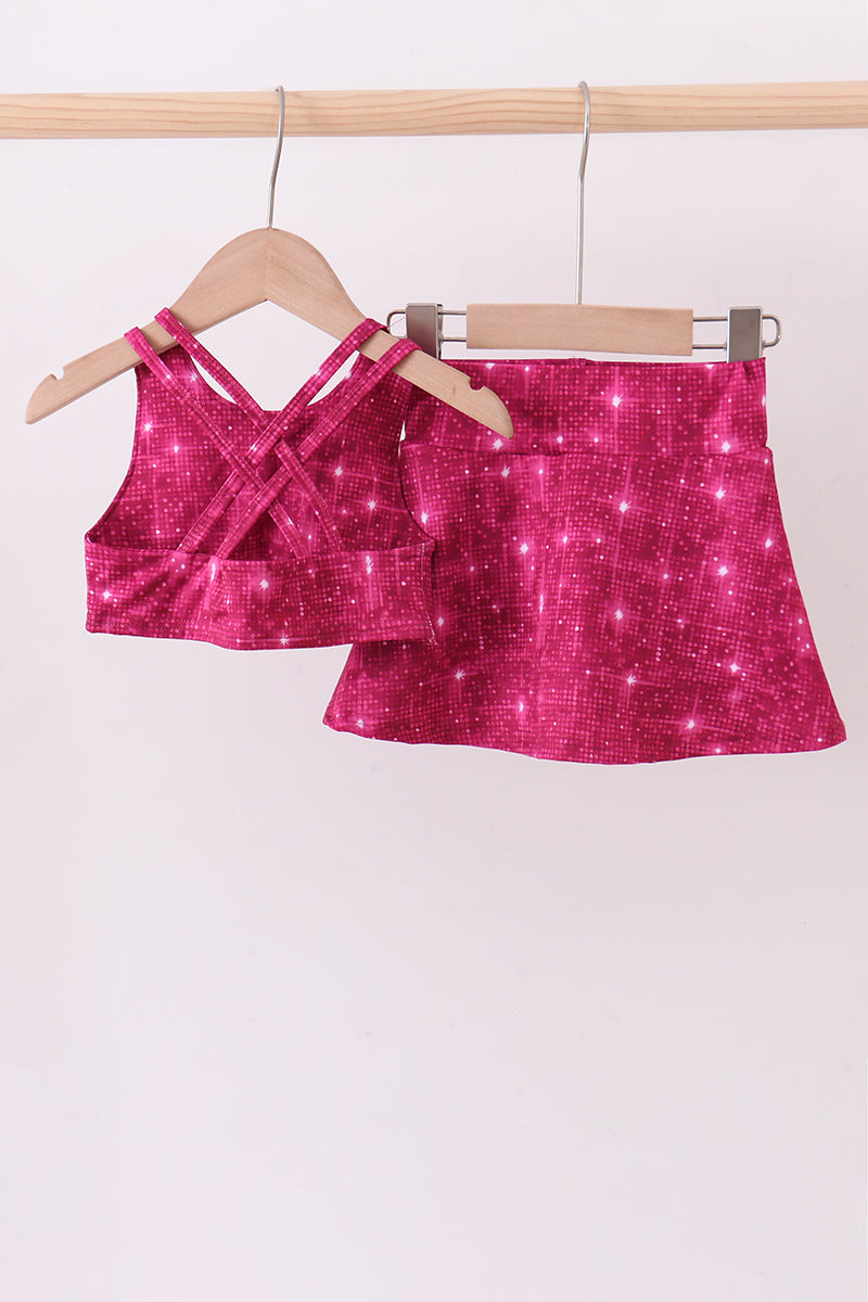 Wine red glitter skort set - Aaria Tees Aaria Tees