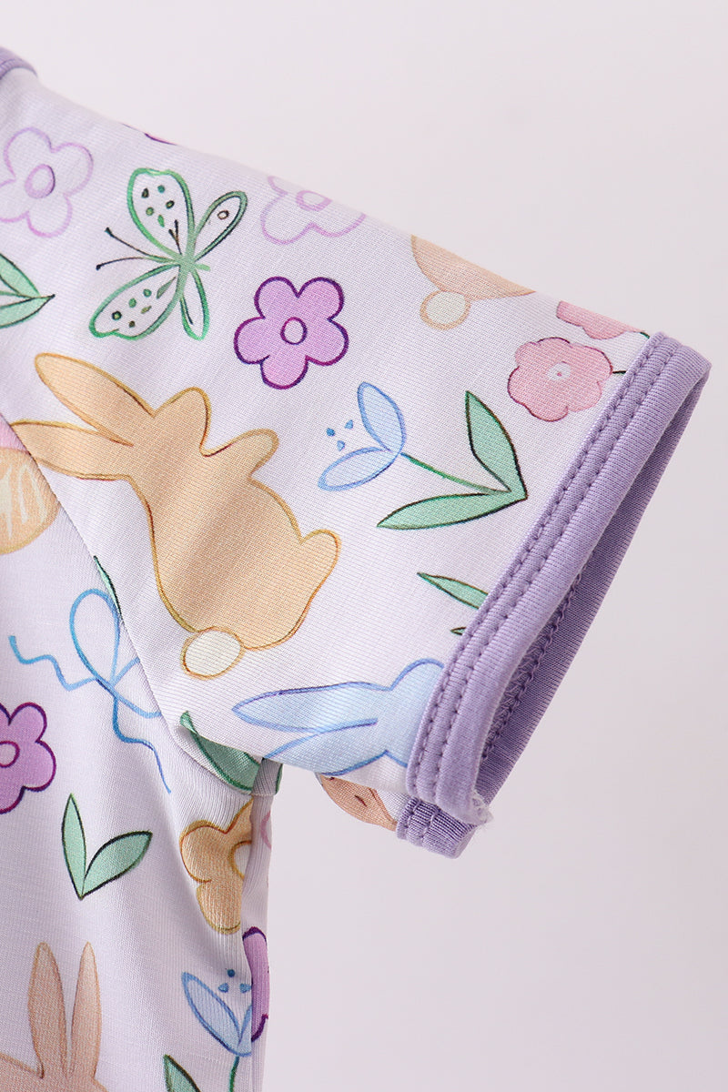 Purple floral print romper - Aaria Tees Aaria Tees