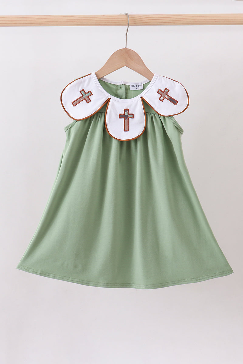 Green camoflage cross applique dress - Aaria Tees