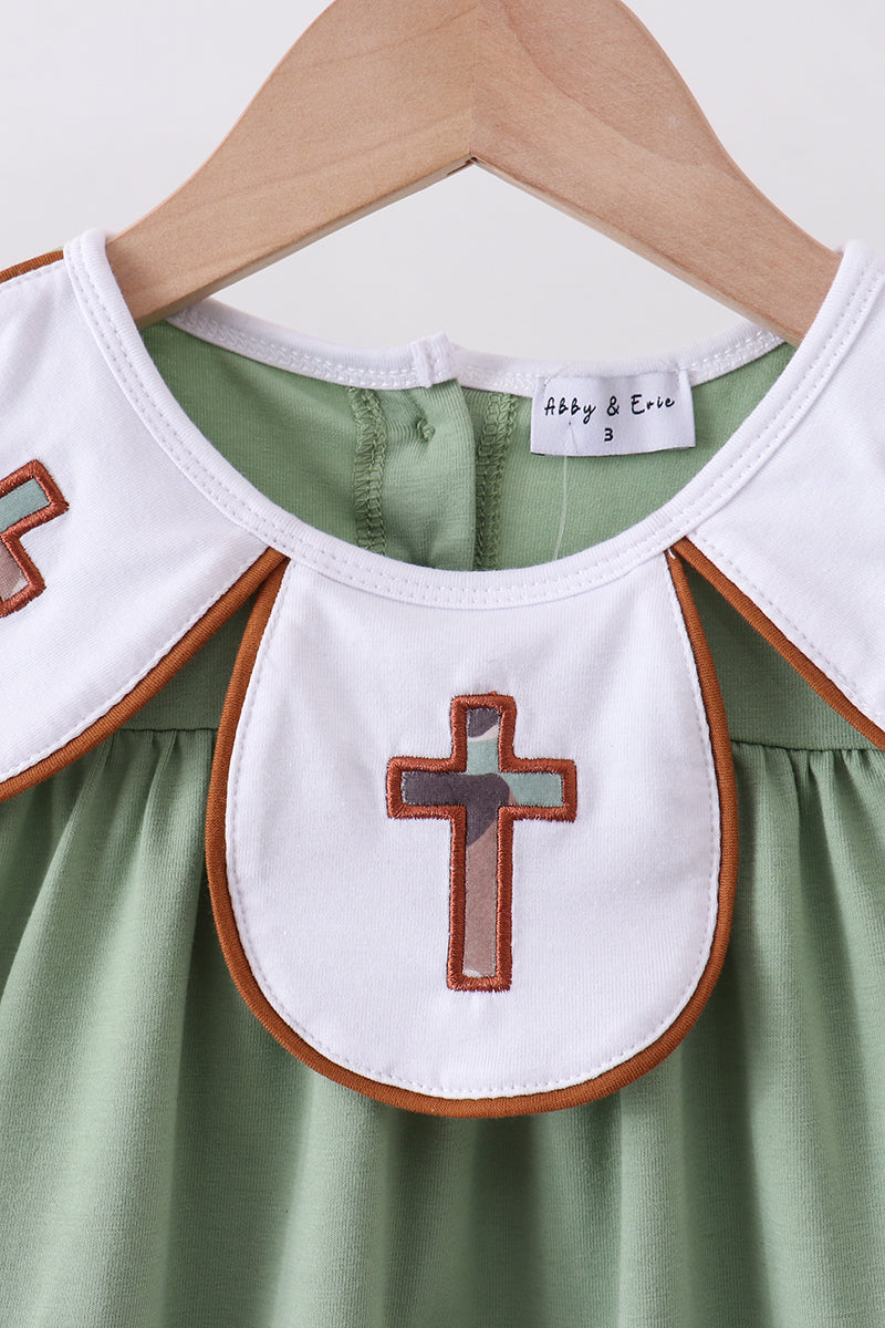 Green camoflage cross applique dress - Aaria Tees Aaria Tees