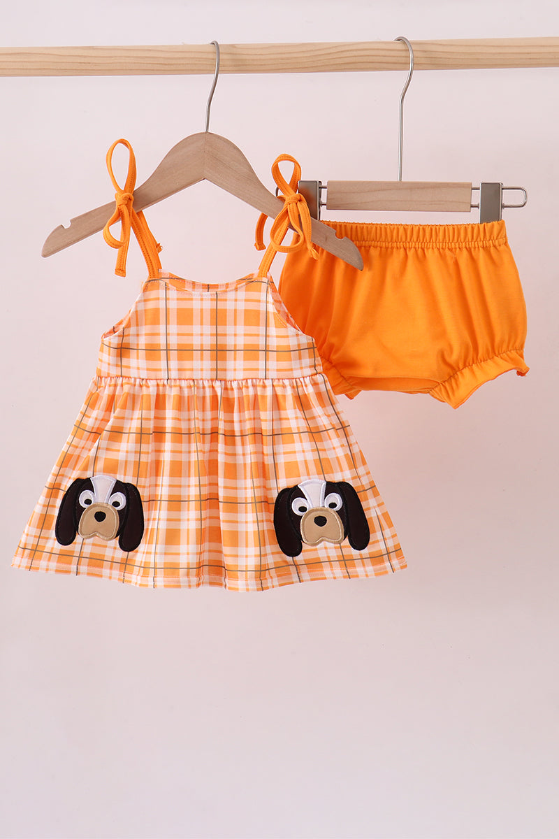 Tennessee Go vols applique plaid bloomer set - Aaria Tees
