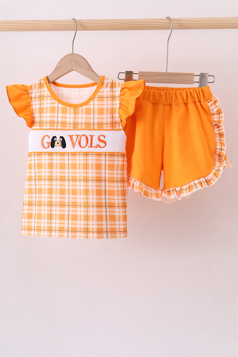 Tennessee Go vols smocked plaid ruffle shorts set - Aaria Tees Aaria Tees