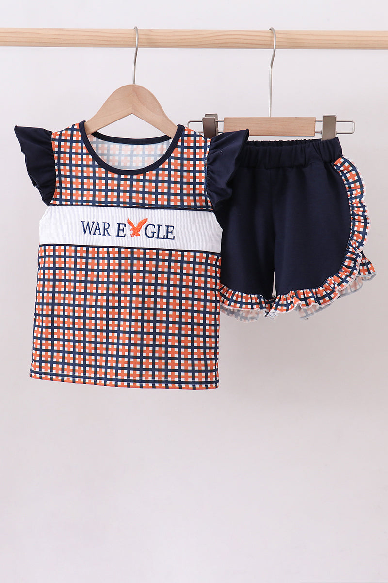 Auburn war eagle smocked ruffle short set - Aaria Tees
