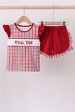 Alabama roll tide smocked ruffle plaid shorts set - Aaria Tees Aaria Tees