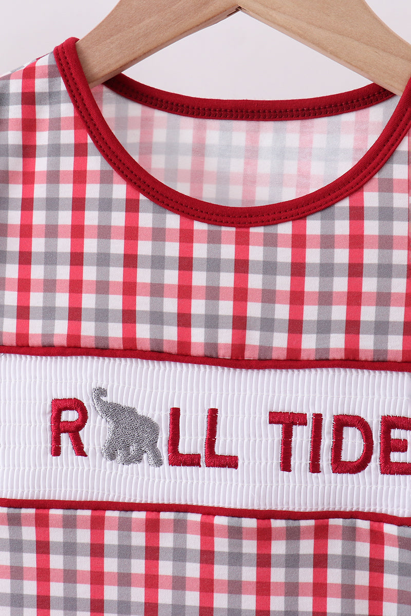 Alabama roll tide smocked ruffle plaid shorts set - Aaria Tees Aaria Tees