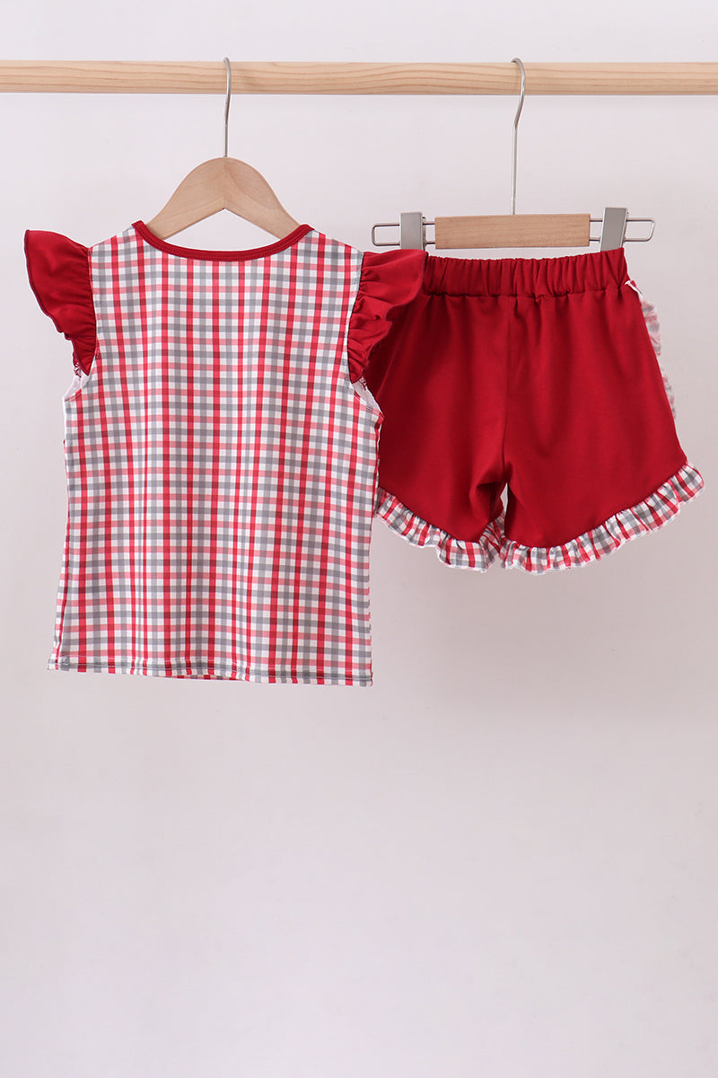 Alabama roll tide smocked ruffle plaid shorts set - Aaria Tees Aaria Tees
