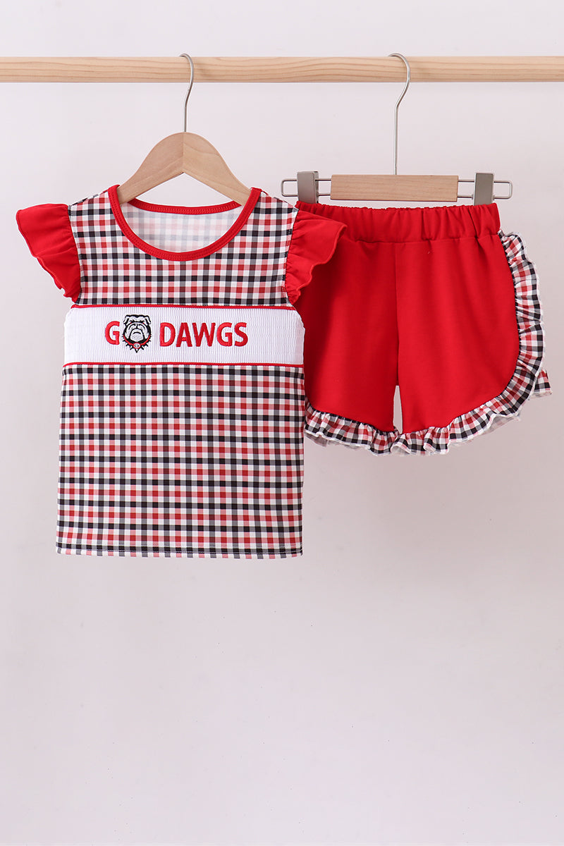 Georgia go dawgs embroidery plaid ruffle shorts set - Aaria Tees Aaria Tees