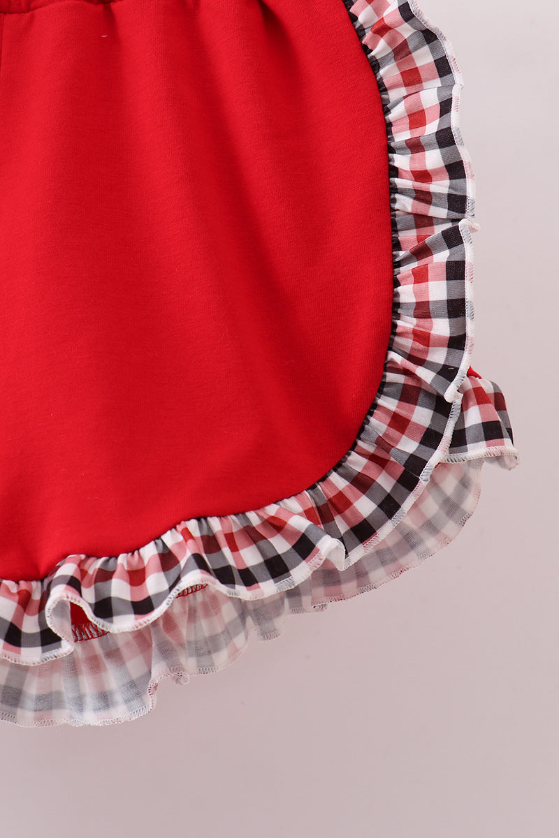 Georgia go dawgs embroidery plaid ruffle shorts set - Aaria Tees Aaria Tees
