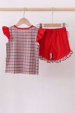 Georgia go dawgs embroidery plaid ruffle shorts set - Aaria Tees Aaria Tees