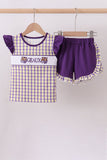 Purple LSU GEAUX smocked ruffle shorts set - Aaria Tees Aaria Tees