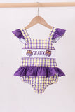 Purple LSU GEAUX smocked swimsuit - Aaria Tees Aaria Tees