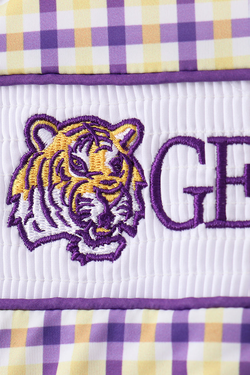 Purple LSU GEAUX smocked swimsuit - Aaria Tees Aaria Tees