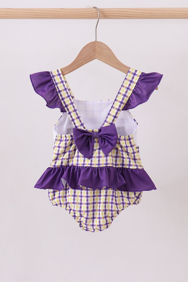 Purple LSU GEAUX smocked swimsuit - Aaria Tees Aaria Tees