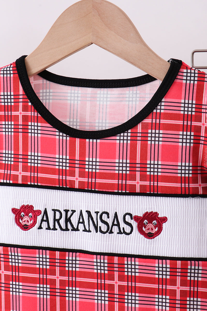 Arkansas smocked plaid ruffle shorts set - Aaria Tees Aaria Tees