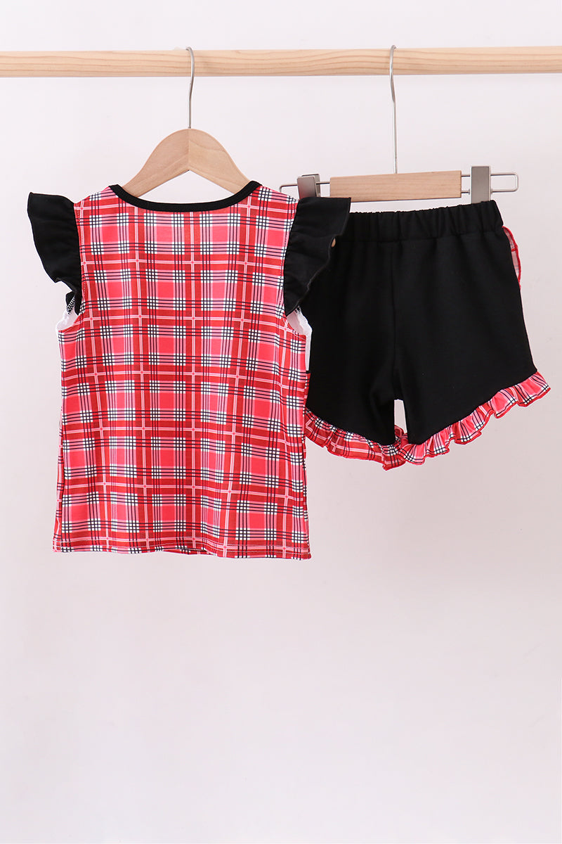 Arkansas smocked plaid ruffle shorts set - Aaria Tees Aaria Tees