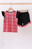 Arkansas smocked plaid ruffle shorts set - Aaria Tees Aaria Tees