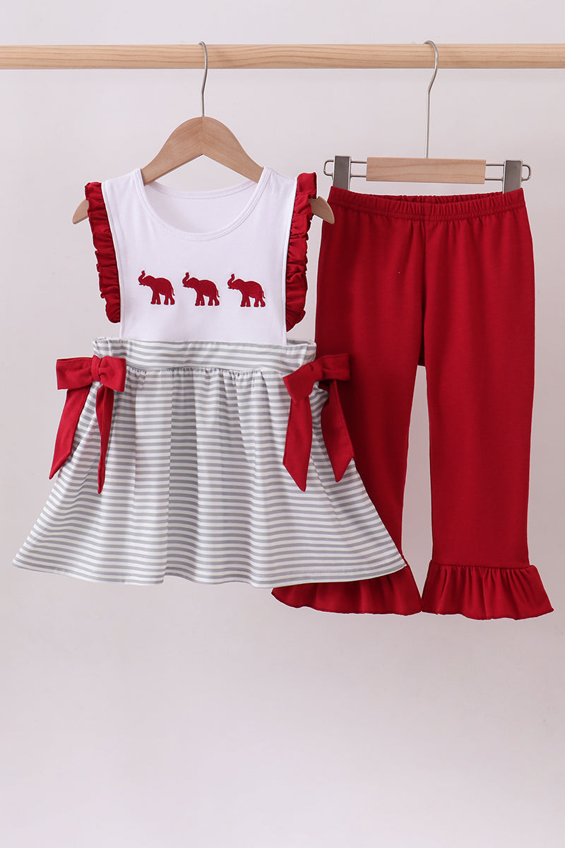 Maroon Alabama embroidery stripe ruffle pants set - Aaria Tees Aaria Tees