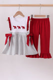 Maroon Alabama embroidery stripe ruffle pants set - Aaria Tees Aaria Tees